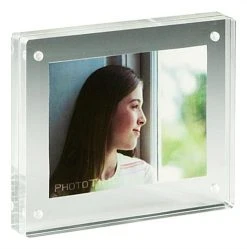 3.5 X 5 Magnetic Picture Frame For Tabletop, Double Sided Box - Clear Acrylic