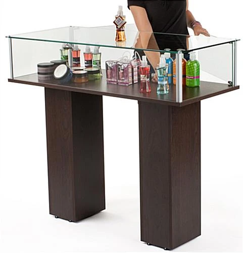 46" Display Case with Pedestal Design, Rear Hinged Doors, Frameless - Wenge 46" Display Case With Pedestal Design, Rear Hinged Doors, Frameless - Wenge -Displays2go Shop pjc46920wg.ra5 preview