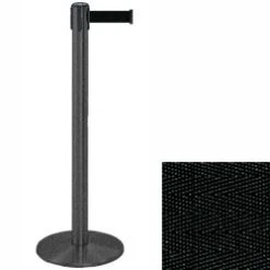 38" Wrinkle Black Stanchion Post With 7.5' Retractable Belt - Black