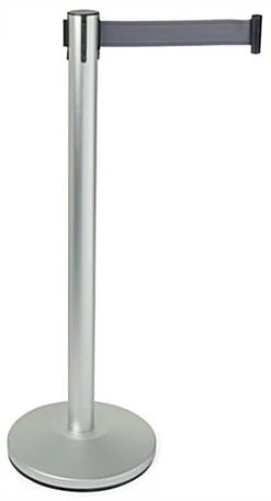 QueuePole.Economy 41.5" Silver Stanchion Post With 6.5' Gray Retractable Belt