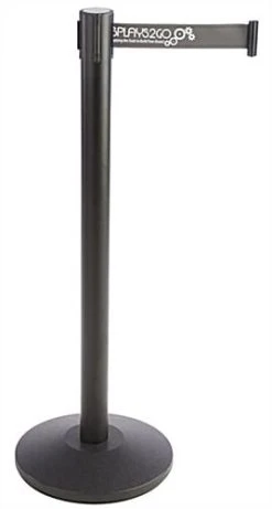 QueuePole.Economy 41.5" Black Stanchion Post, Gray Belt - 1 Color Printing
