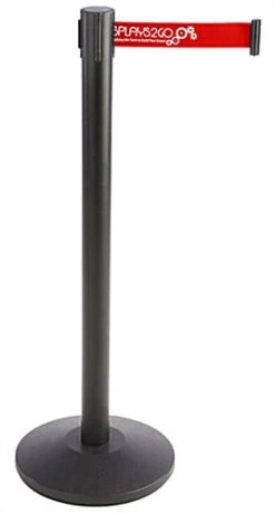 QueuePole.Economy 41.5" Black Stanchion Post W/ Red Belt - 1 Color Printing