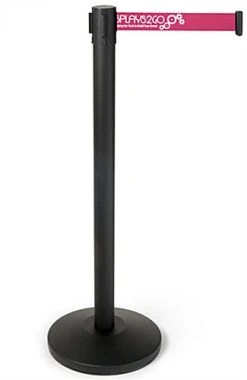 QueuePole.Economy 41.5" Black Stanchion Post W/ 6.5' Pink Belt - 1 Color Printing