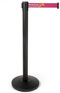 QueuePole.Economy 41.5" Black Stanchion Post W/ 6.5' Pink Belt - 2 Color Printing