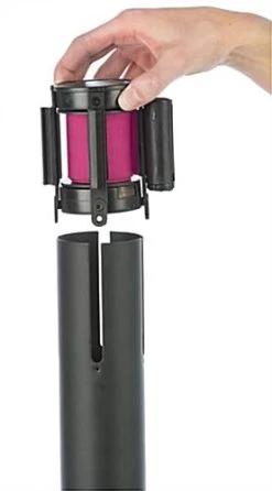 QueuePole.Economy 41.5" Black Stanchion Post W/ 6.5' Pink Belt - 3 Color Printing -Displays2go Shop rccblt3pnk.ra4 preview