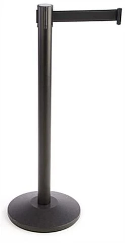 QueuePole 40" Stanchion Post With 9.5' Black Retractable Belt - Black