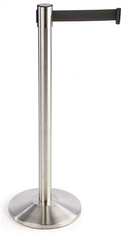 QueuePole 40" Stanchion Post With 9.5' Black Retractable Belt - Silver