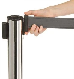 QueuePole 40" Stanchion Post With 9.5' Gray Retractable Belt - Chrome -Displays2go Shop rccdssplgr.ra2 preview