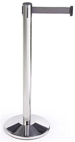 QueuePole 40" Stanchion Post With 9.5' Gray Retractable Belt - Chrome