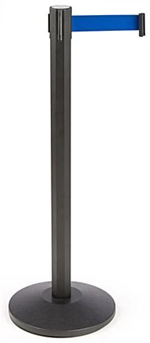 QueuePole Octagonal 40.25" Black Stanchion Post W/ 9.5' Blue Retractable Belt