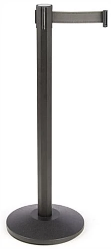 QueuePole Octagonal 40.25" Black Stanchion Post W/ 9.5' Gray Retractable Belt