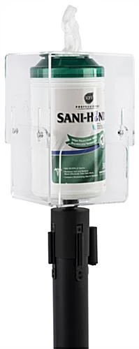 Stanchion Hand Sanitizer Topper, Height Adjustable Wipe Dispenser - Clear
