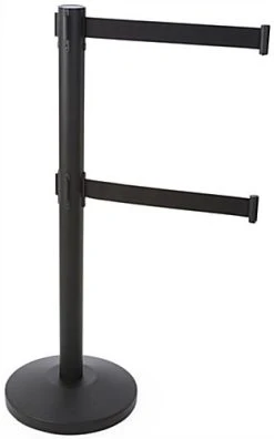 QueuePole.Economy 42" Black Stanchion Post With Dual 6.25’ Retractable Belts - Black