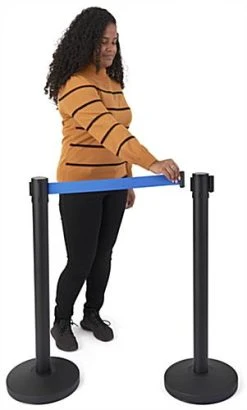 QueuePole.Value 36" Black Stanchion Post With 6.5' Blue Retractable Belt -Displays2go Shop rccvalueb.ra3 preview