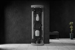 25" Glass Display Case W/ Top Lights, Wheels, Adjustable Shelves, Locking - Silver -Displays2go Shop rd209opsv.ra3 preview