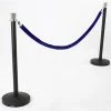 QueuePole Round (2) 39" Black Stanchion Posts W/ Chrome Tops & 6.5' Blue Rope