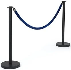 QueuePole Round (2) 39” Black Stanchion Posts W/ 6.5’ Velvet Rope - Blue