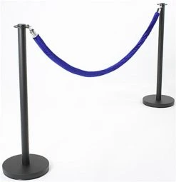 QueuePole Round Set Of (2) 39" Black Stanchion Posts With 6.5' Blue Rope