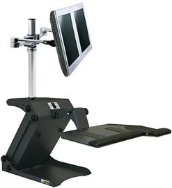 Dual Monitor Workstation W/ Electric Height Adjustment, 15” - 30” Screens – Gray