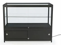 48" Retail Display Case W/Cabinet, LED Side Lights, Slide Doors, Unassembled - Black -Displays2go Shop sctct48ldb.ra2 preview