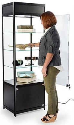 24" Display Case W/LED Lighting, Adjustable Shelves, Locking Hinged Door - Black 4 24" Display Case W/LED Lighting, Adjustable Shelves, Locking Hinged Door - Black -Displays2go Shop sctwrld24.ra4 preview
