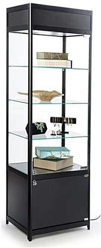 24" Display Case W/LED Lighting, Adjustable Shelves, Locking Hinged Door - Black