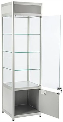 24" Display Case W/ LED Lights, Adjustable Shelves, Locking Hinged Door - Silver 2 24" Display Case W/ LED Lights, Adjustable Shelves, Locking Hinged Door - Silver -Displays2go Shop sctwrld2s.ra2 preview