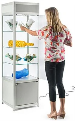 24" Display Case W/ LED Lights, Adjustable Shelves, Locking Hinged Door - Silver 3 24" Display Case W/ LED Lights, Adjustable Shelves, Locking Hinged Door - Silver -Displays2go Shop sctwrld2s.ra3 preview