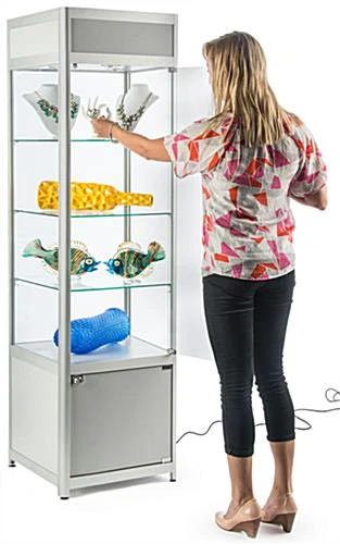 24" Display Case w/ LED Lights, Adjustable Shelves, Locking Hinged Door - Silver 24" Display Case W/ LED Lights, Adjustable Shelves, Locking Hinged Door - Silver -Displays2go Shop sctwrld2s.ra3 preview