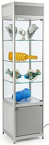 18" LED Display Case W/Cabinet Base, Adjustable Shelves & Locking Hinged Door -Silver