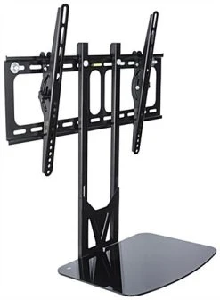 TV Wall Mount With Glass Shelf, Fits Monitors 32 To 55", Tilting Bracket - Black
