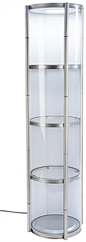 80.25" Portable Round Twist Tower W/Shelves, Top Light, White & Clear Panels - Silver