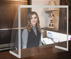 Countertop Sneeze Shield W/ Transaction Slot, Acrylic & Aluminum - Clear -Displays2go Shop smsal39.ra3 preview