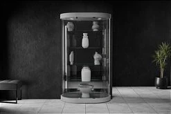 44" Glass Display Case W/ Top Lights, Wheels, Adjustable Shelves, Locking - Silver -Displays2go Shop so209msv.ra5 preview