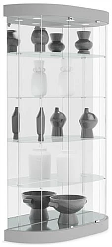 44" Glass Display Case W/ Top Lights, Wheels, Adjustable Shelves, Locking - Silver