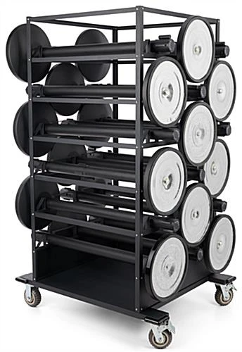 Stanchion Cart for 18 Posts with Locking Casters, Bumpers, Padding - Black Stanchion Cart For 18 Posts With Locking Casters, Bumpers, Padding - Black -Displays2go Shop stct18.rw preview
