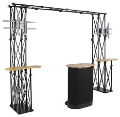 10x10 Trade Show Booth Kit W/ 3 Counters, 2 Truss TV Mounts - Black