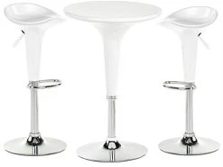 Pub Table Set With 1 Round Cocktail Table, 2 Height Adjustable ABS Stools - White