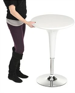Pub Table Set With 1 Round Cocktail Table, 2 Adjustable Leatherette Stools - White -Displays2go Shop tsfurnk9.ra7 preview