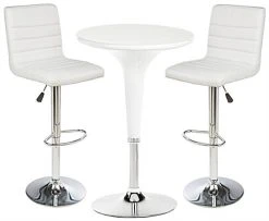 Pub Table Set With 1 Round Cocktail Table, 2 Adjustable Leatherette Stools - White