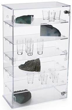 Workshop Series, Acrylic Countertop Display Case W/ 5 Shelves, Locking Door - Clear
