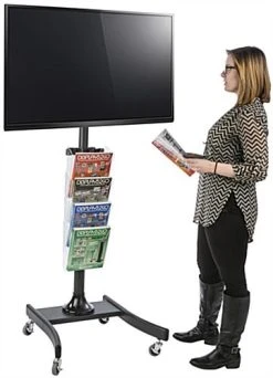 TV Stand W/ Wheels, For 32"-47" Screens, Height-Adjustable, 4-Pocket Lit Rack – Black -Displays2go Shop tv6acsbk.renv preview