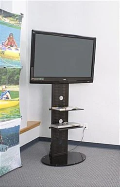 TV Stand For Floor Fits Monitors 37 To 70-In, Metal Shelves, Tilting Bracket - Black -Displays2go Shop tvs63blk.ra1 preview