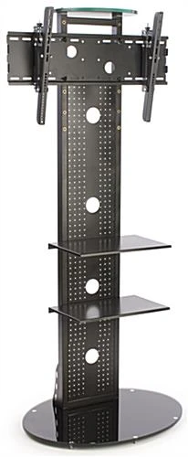 TV Stand For Floor Fits Monitors 37 To 70-In, Metal Shelves, Tilting Bracket - Black