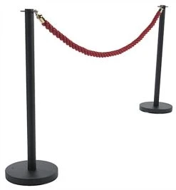 QueuePole Round (2) Black Stanchions W/ 6.5' Braided Red Rope & Brass Clasps