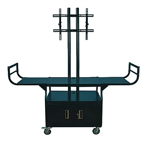 TV Cart with Mount for Monitors up to 80", 2 Curved Handles, Locking Cabinet - Black TV Cart With Mount For Monitors Up To 80", 2 Curved Handles, Locking Cabinet - Black -Displays2go Shop vtilcav80.ra1 preview