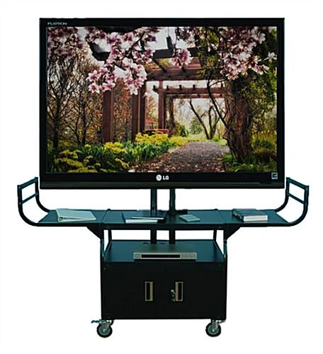 TV Cart with Mount for Monitors up to 80", 2 Curved Handles, Locking Cabinet - Black TV Cart With Mount For Monitors Up To 80", 2 Curved Handles, Locking Cabinet - Black -Displays2go Shop vtilcav80.rw preview