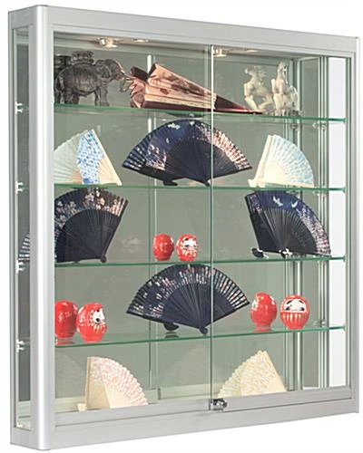 3x3 Wall Mounted Display Case w/Mirror Back & 2 Top LED Lights, Locking - Silver 3x3 Wall Mounted Display Case W/Mirror Back & 2 Top LED Lights, Locking - Silver -Displays2go Shop wc396leds.rw preview