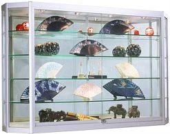 5x3 Wall Mounted LED Display Case W/Mirror Back, Sliding Doors, Locking - Silver