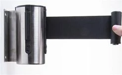 QueuePole.Economy Wall Mounted Retractable 7' Stanchion Belt - Black & Silver -Displays2go Shop wmsll25bk2.ra3 preview